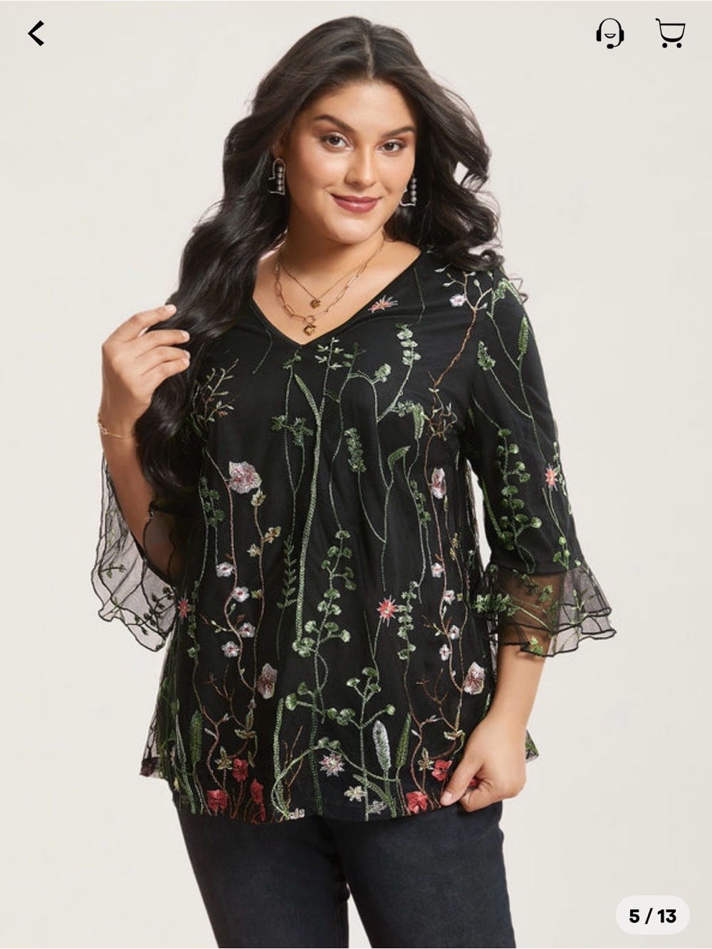 BloomChic Embroidered Mesh Lotus Leaf Sleeve Blouse - 28/5X